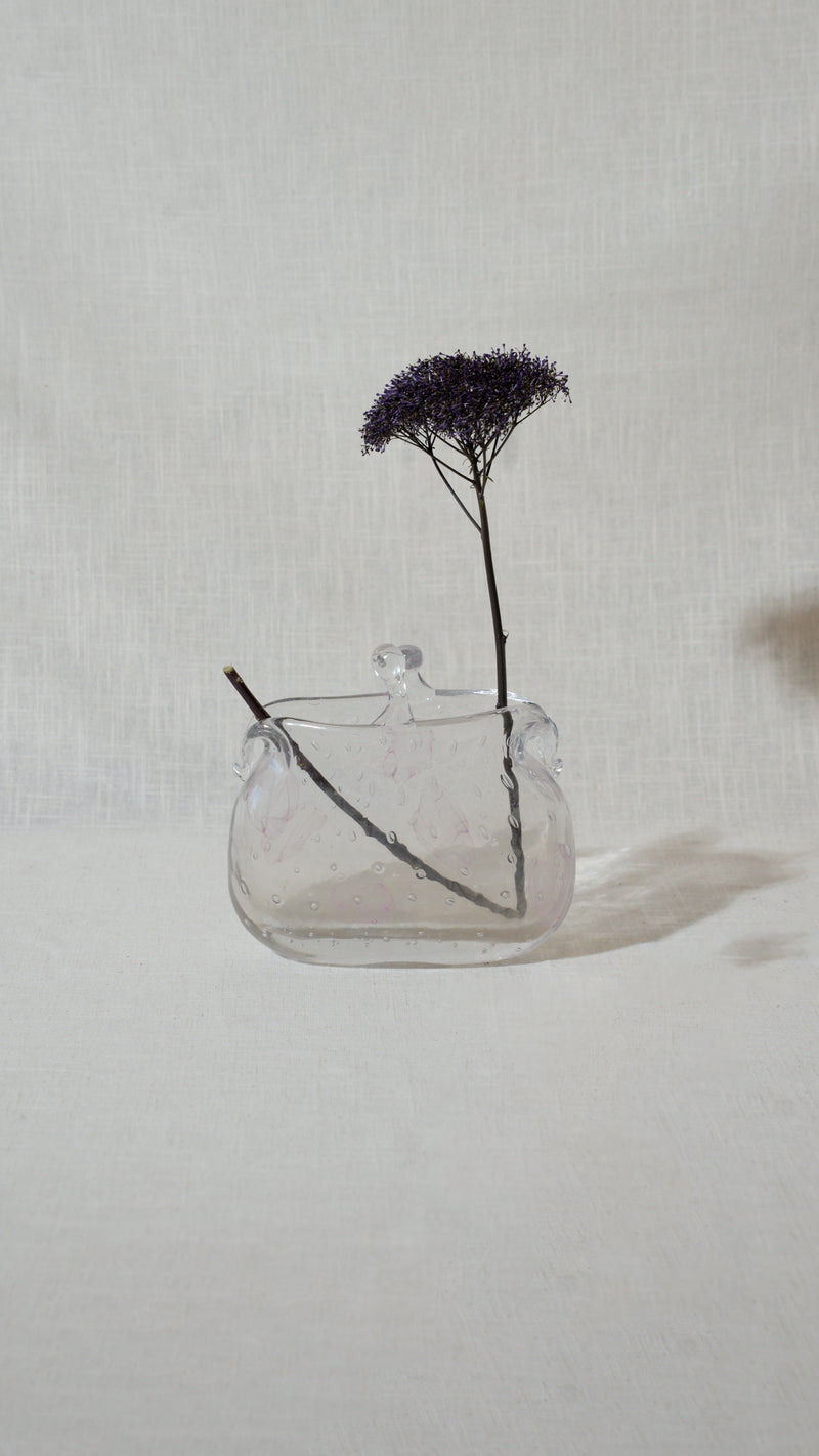 Clear Bubble-Glass Purse Vase