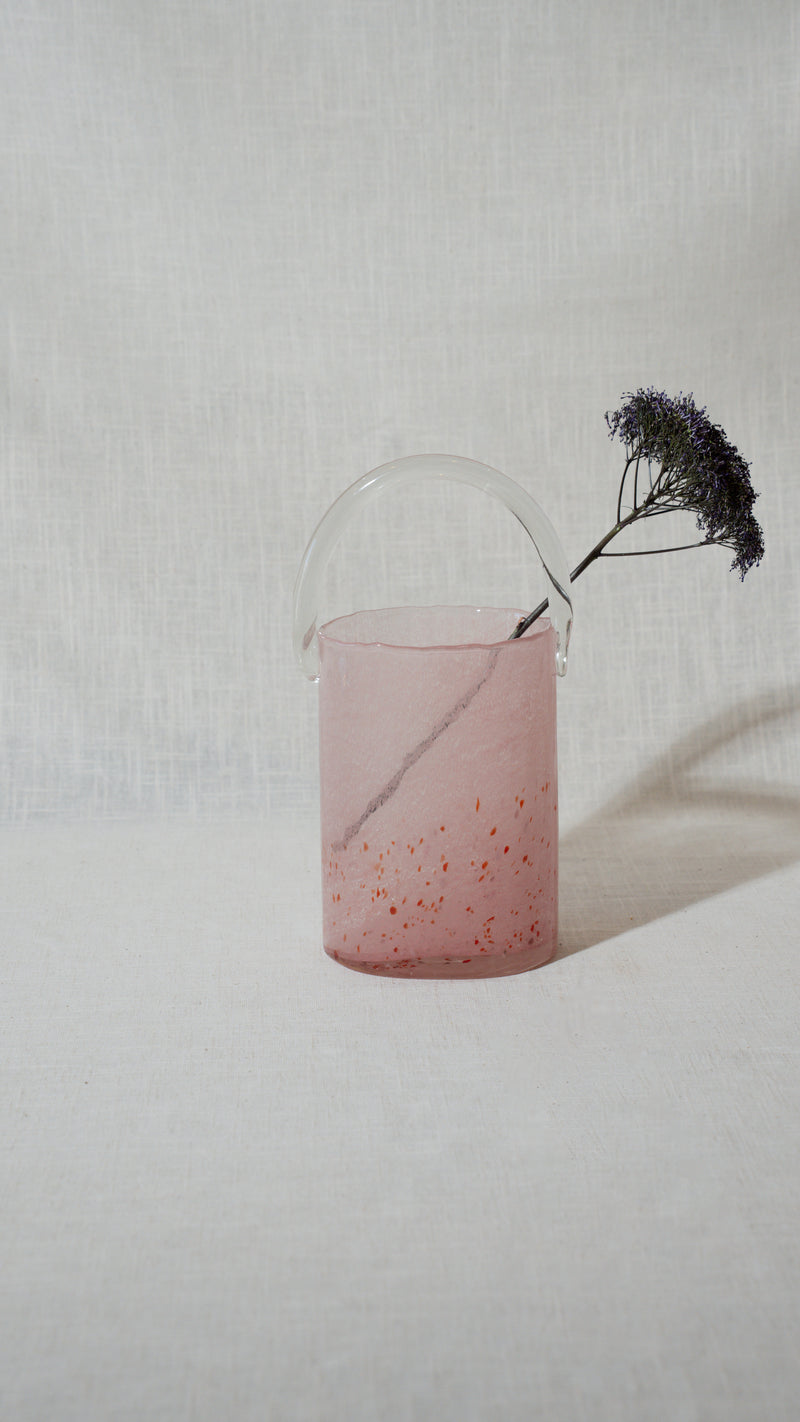 Clear Pink Bubble- Glass Purse Vase